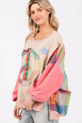 SAGE + FIG Full Size Contrast Peace Patch Dropped Shoulder Sweatshirt - Hovatok