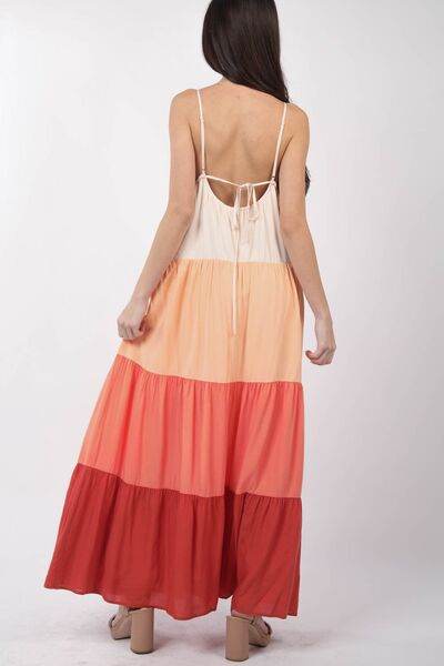 VERY J Color Block Tiered Maxi Cami Dress - Hovatok