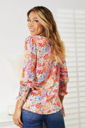 Double Take Floral Print Long Puff Sleeve Blouse - Hovatok
