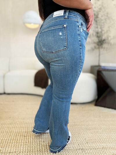 Judy Blue Full Size Mid Rise Destroyed Hem Distressed Jeans - Hovatok