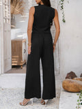 Devine Button Down Vest and Wide Leg Pants Set - Hovatok