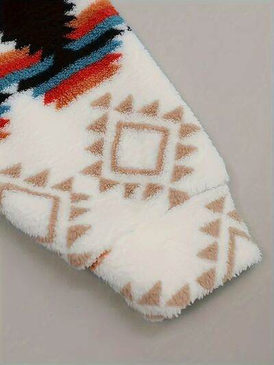 Geometric Zip Up Hooded Sherpa Jacket - Hovatok