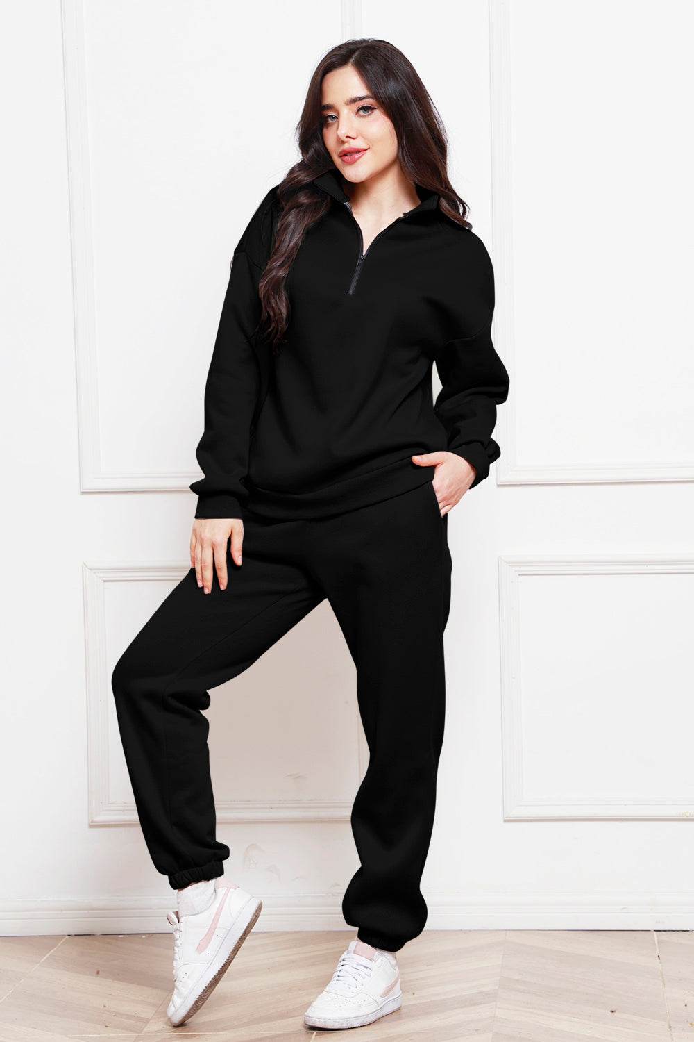 Half Zip Long Sleeve Sweatshirt and Pants Set - Hovatok