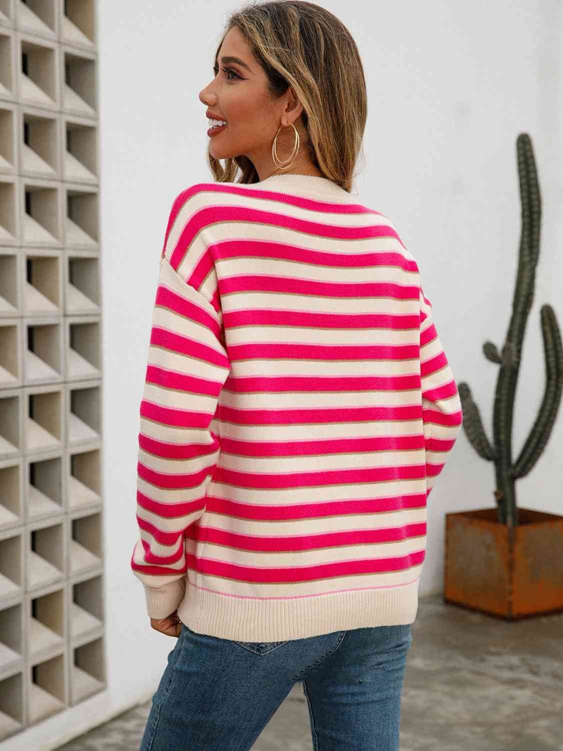Angel Wings Striped Drop Shoulder Knit Top - Hovatok