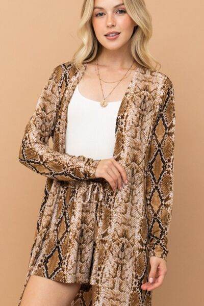 And The Why Snake Print Kimono Open Front Longline Cardigan - Hovatok