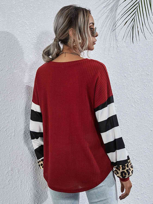 Leopard Striped Waffle-Knit Top - Hovatok