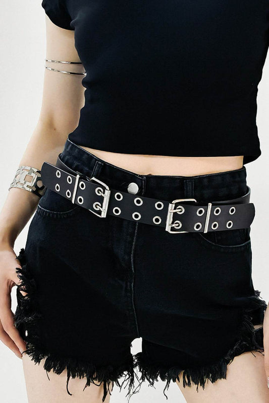 PU Leather Two Row Eyelet Belt - Hovatok