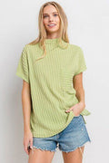 Ces Femme Texture Mock Neck Short Sleeve Knit Top - Hovatok