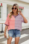 Striped Round Neck Half Sleeve T-Shirt - Hovatok