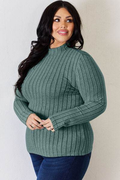 Basic Bae Full Size Ribbed Mock Neck Long Sleeve T-Shirt - Hovatok