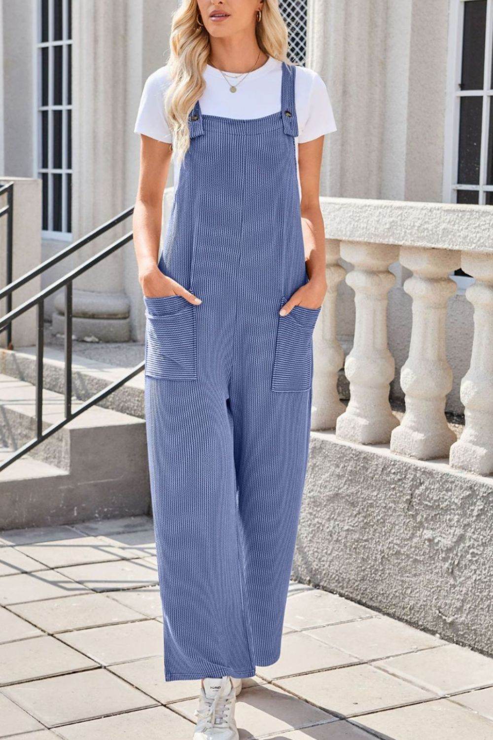 Lovelet Square Neck Wide Strap Overalls with Pockets - Hovatok