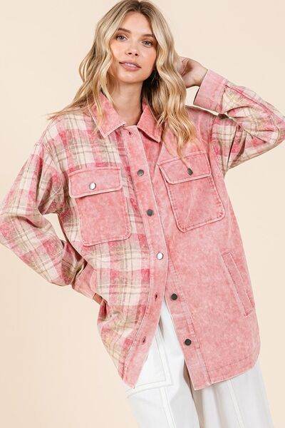 Mittoshop Plaid Button Down Drop Shoulder Jacket - Hovatok