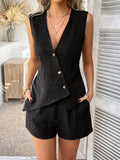 Devine Button Down Sleeveless Top and Shorts Set - Hovatok