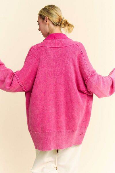 Davi & Dani Shawl Collar Ribbed Detail Button Up Cardigan - Hovatok