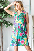 Heimish Full Size Floral Johnny Collar Sleeveless Dress Plus Size - Hovatok