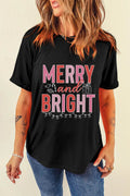 MERRY AND BRIGHT Round Neck Short Sleeve T-Shirt - Hovatok