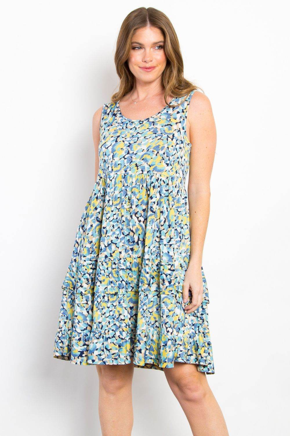 Be Stage Full Size Print Wrinkle Free Ruffled Dress - Hovatok