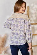 Hailey & Co Full Size Lace Detail Printed Blouse - Hovatok