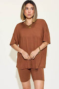 Basic Bae Full Size V-Neck Drop Shoulder T-Shirt and Shorts Set - Hovatok
