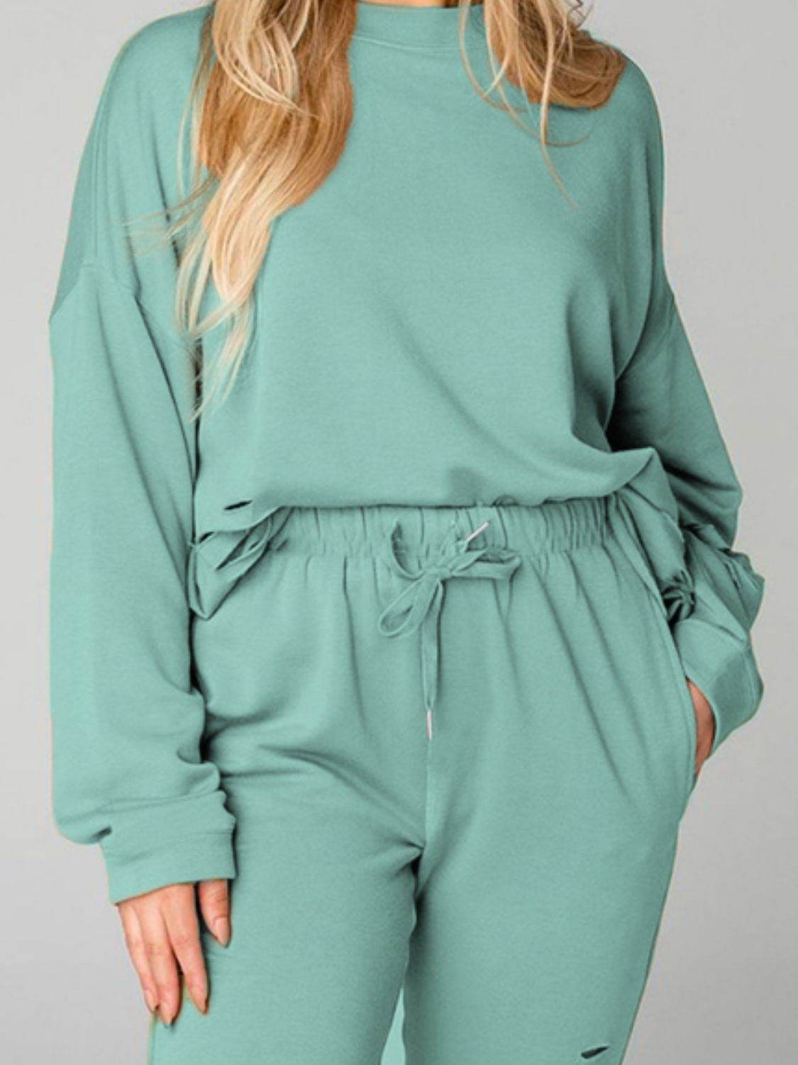 Distressed Sweatshirt and Joggers Set - Hovatok