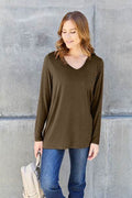 Basic Bae Full Size V-Neck Long Sleeve Top - Hovatok