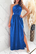 One Shoulder Slit Ruched Maxi Dress - Hovatok