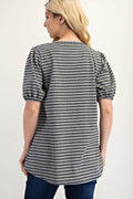 Celeste Full Size Gingham Print Top With Puff Sleeves Plus Size - Hovatok