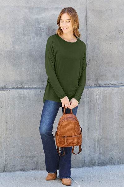 Basic Bae Full Size Round Neck Dropped Shoulder T-Shirt - Hovatok