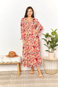 Double Take Floral Frill Trim Flounce Sleeve Plunge Maxi Dress - Hovatok