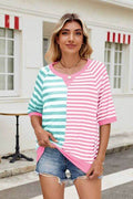 Striped Round Neck Half Sleeve T-Shirt - Hovatok