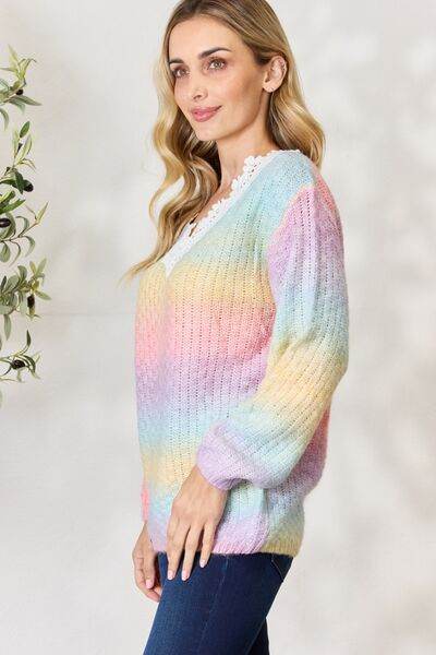 BiBi Rainbow Gradient Crochet Deetail Sweater - Hovatok