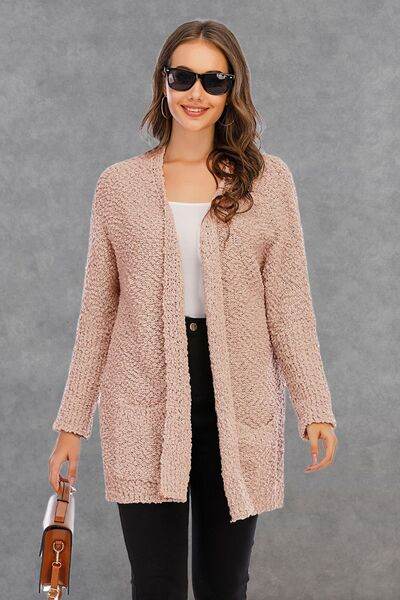 Angel Wings Pocketed Open Front Long Sleeve Cardigan - Hovatok