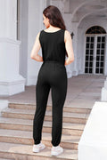 Drawstring Round Neck Sleeveless Jumpsuit - Hovatok