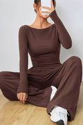 Boat Neck Long Sleeve Top and Pants Set - Hovatok