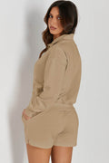 Half Button Sweatshirt and Shorts Active Set - Hovatok