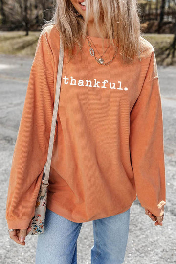 THANKFUL Round Neck Long Sleeve Sweatshirt - Hovatok