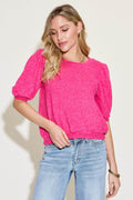 Zenana Round Neck Lantern Half Sleeve Sweater - Hovatok