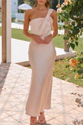 Ruched Single Shoulder Sleeveless Maxi Dress - Hovatok