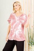 Heimish Full Size Ruffled Sleeve Tie Dye Top Plus Size - Hovatok