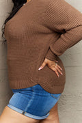 Zenana Breezy Days Plus Size High Low Waffle Knit Sweater - Hovatok