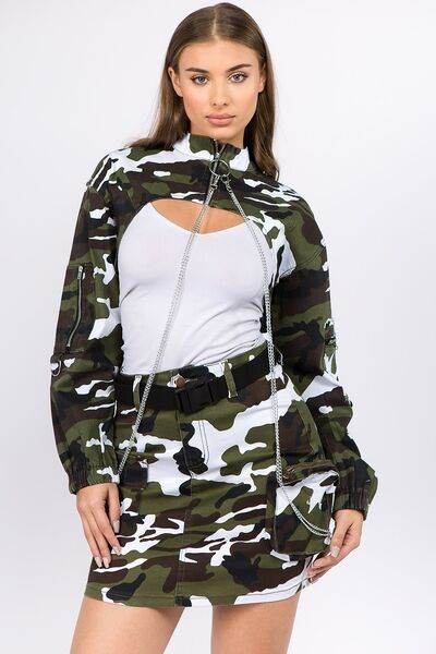 American Bazi Camouflage Cropped Jacket with Chains - Hovatok