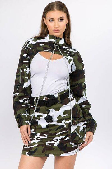 American Bazi Camouflage Cropped Jacket with Chains - Hovatok
