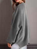 Double Take Side Slit Round Neck Long Sleeve Sweater - Hovatok