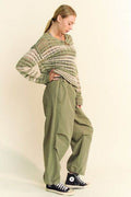 Davi & Dani Contrast Striped Crochet Drop Shoulder Knit Cover Up - Hovatok