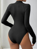 Perfee Half Zip Long Sleeve Bodysuit - Hovatok