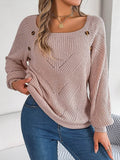 Openwork Buttoned Square Neck Sweater - Hovatok