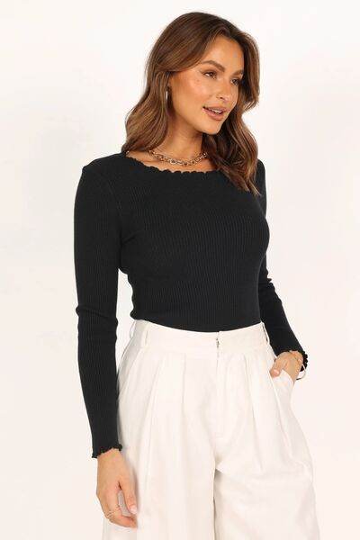 Lettuce Edge Round Neck Long Sleeve T-Shirt - Hovatok