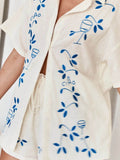 Embroidered Button Up Half Sleeve Top and Shorts Set - Hovatok