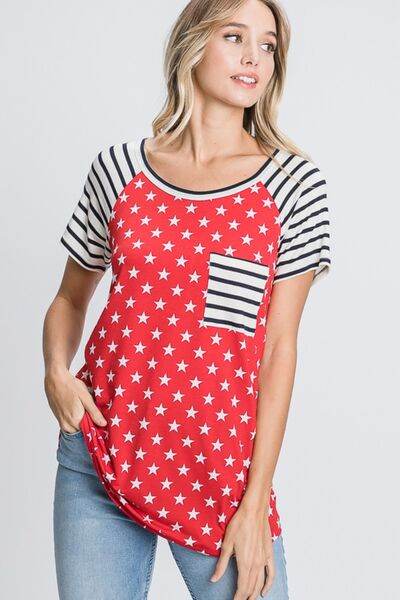 Heimish Full Size Star & Striped Round Neck Short Sleeve T-Shirt Plus Size - Hovatok
