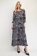 Celeste Full Size Leopard Round Neck Flounce Sleeve Dress - Hovatok